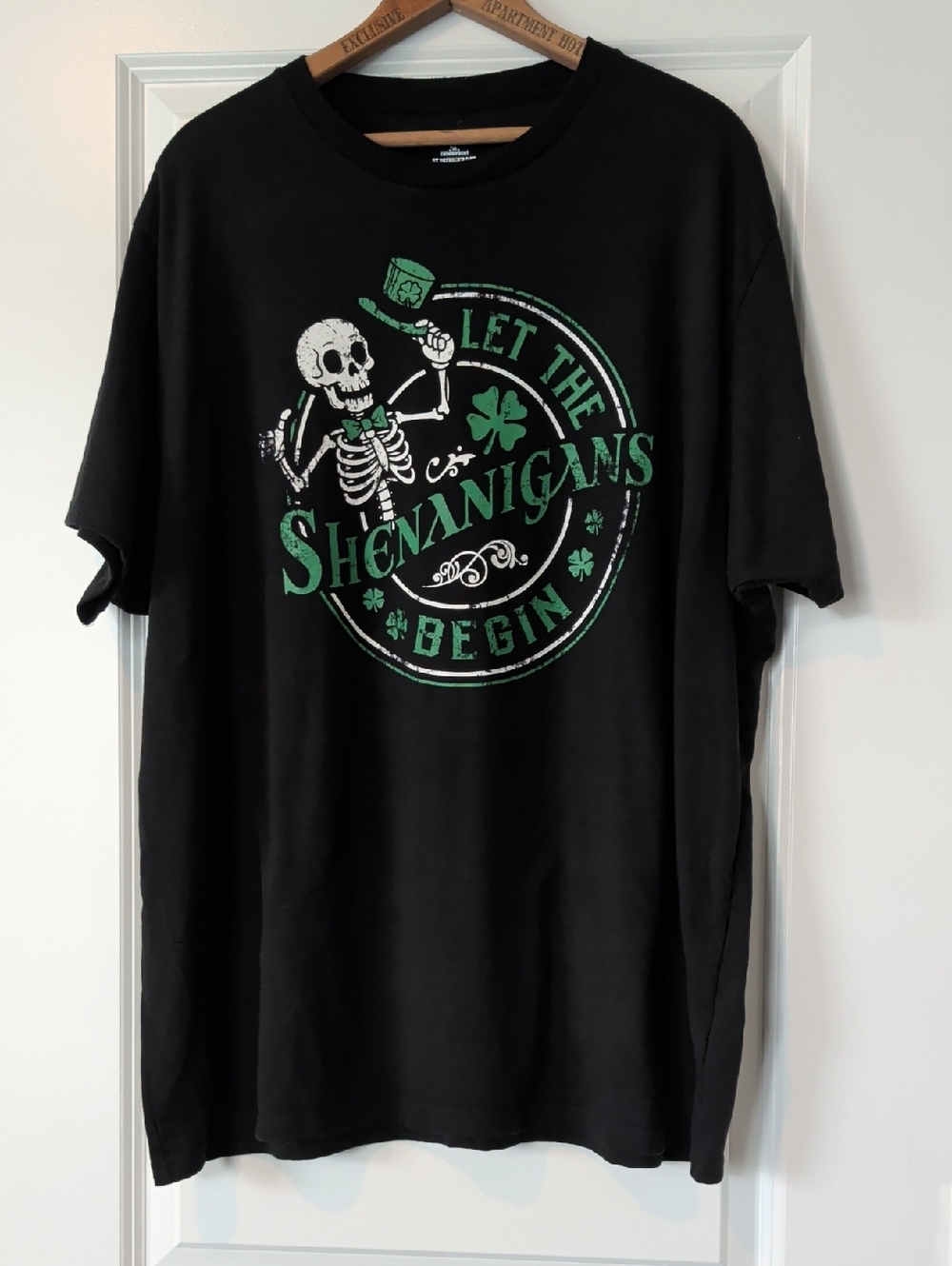 Let The Shenanigans Begin Black Graphic Tee - St. Patrick's Skeleton Design